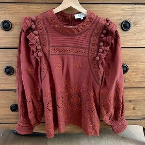 Sea New York Pom Pom Eyelet Lace Embroidered Top